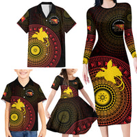 Papua New Guinea Independence Personalized Family Matching Long Sleeve Bodycon Dress and Hawaiian Shirt Tapa Circle