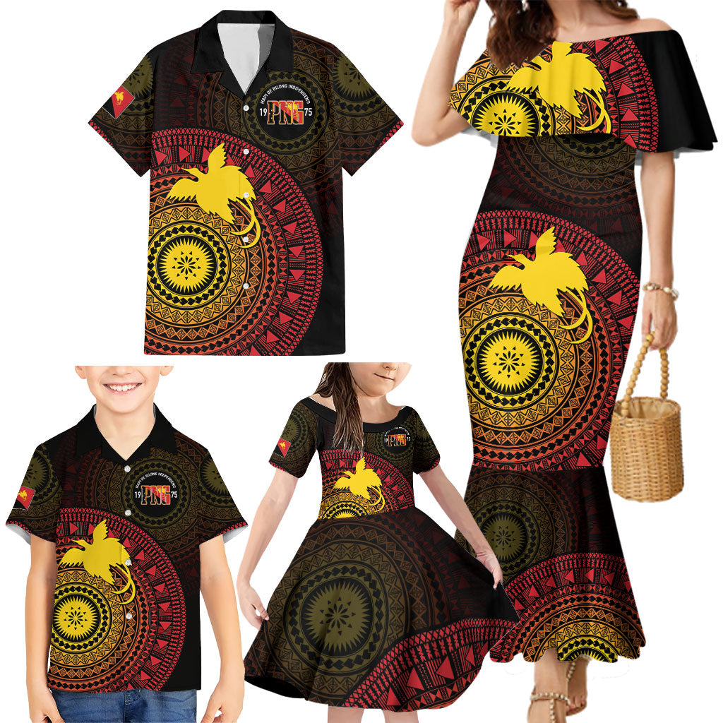 Papua New Guinea Independence Personalized Family Matching Mermaid Dress and Hawaiian Shirt Tapa Circle