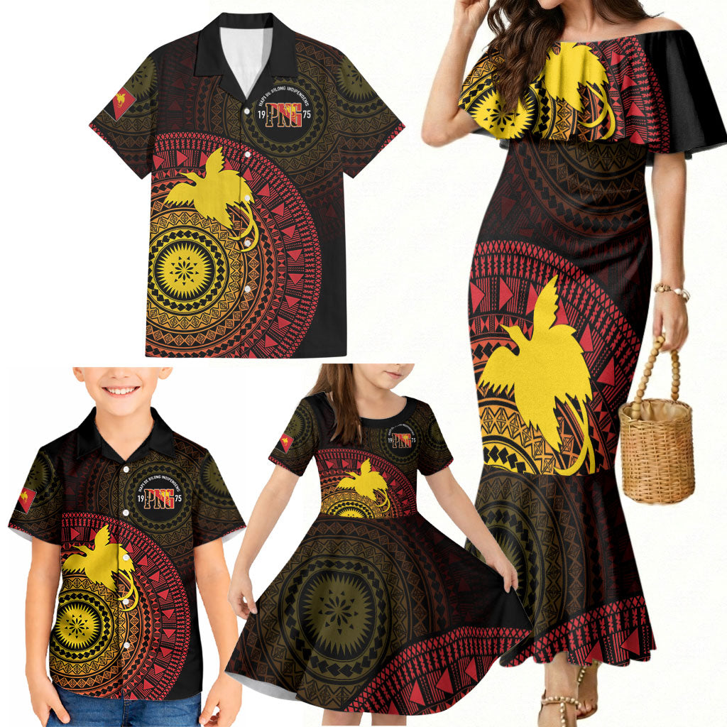 Papua New Guinea Independence Personalized Family Matching Mermaid Dress and Hawaiian Shirt Tapa Circle LT7 - Polynesian Pride