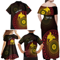 Papua New Guinea Independence Personalized Family Matching Off Shoulder Maxi Dress and Hawaiian Shirt Tapa Circle