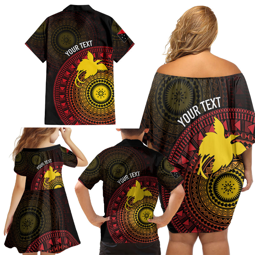 Papua New Guinea Independence Personalized Family Matching Off Shoulder Short Dress and Hawaiian Shirt Tapa Circle