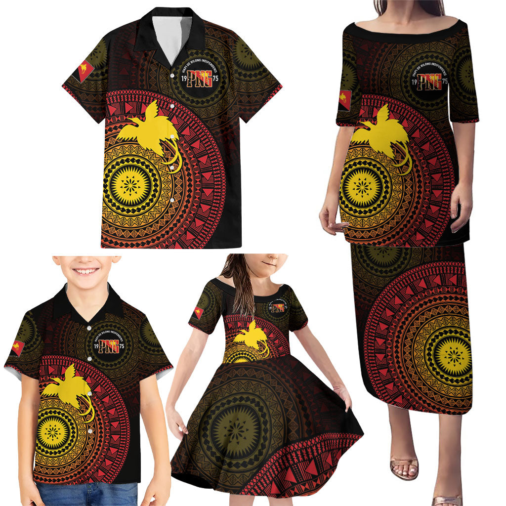 Papua New Guinea Independence Personalized Family Matching Puletasi and Hawaiian Shirt Tapa Circle