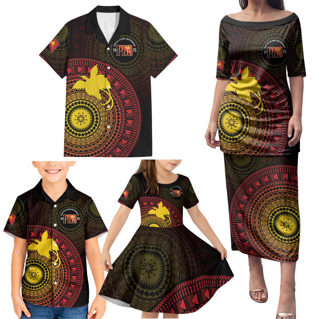 Papua New Guinea Independence Personalized Family Matching Puletasi and Hawaiian Shirt Tapa Circle LT7 - Polynesian Pride