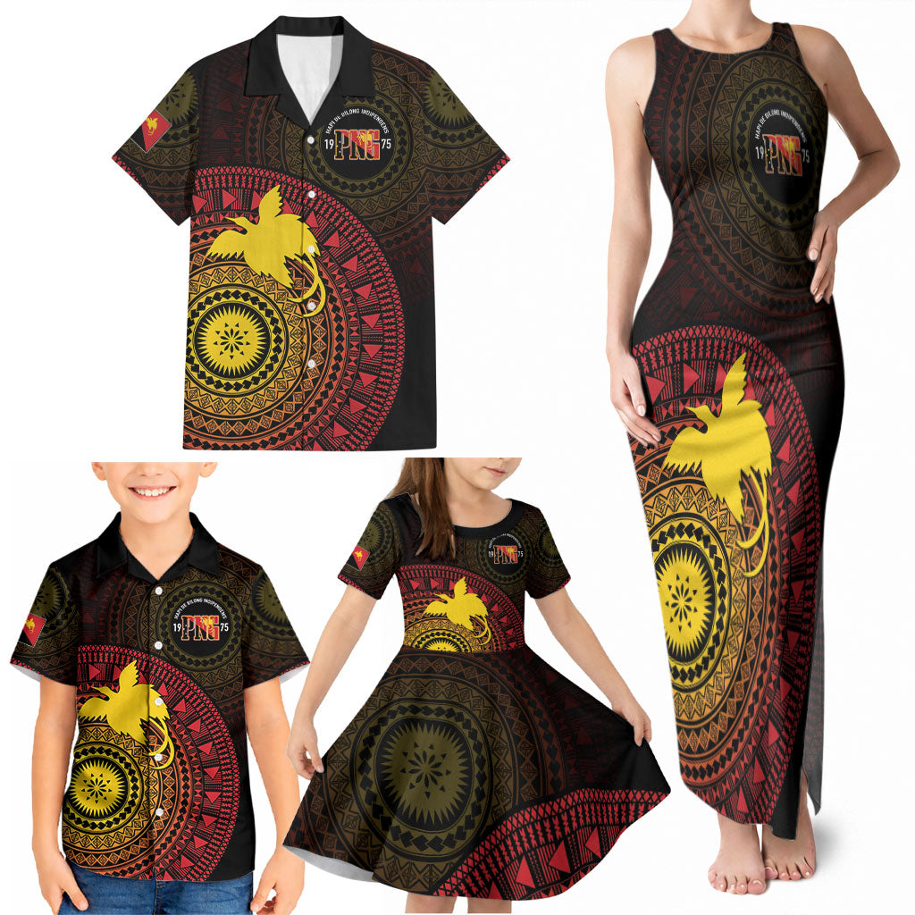 Papua New Guinea Independence Personalized Family Matching Tank Maxi Dress and Hawaiian Shirt Tapa Circle LT7 - Polynesian Pride