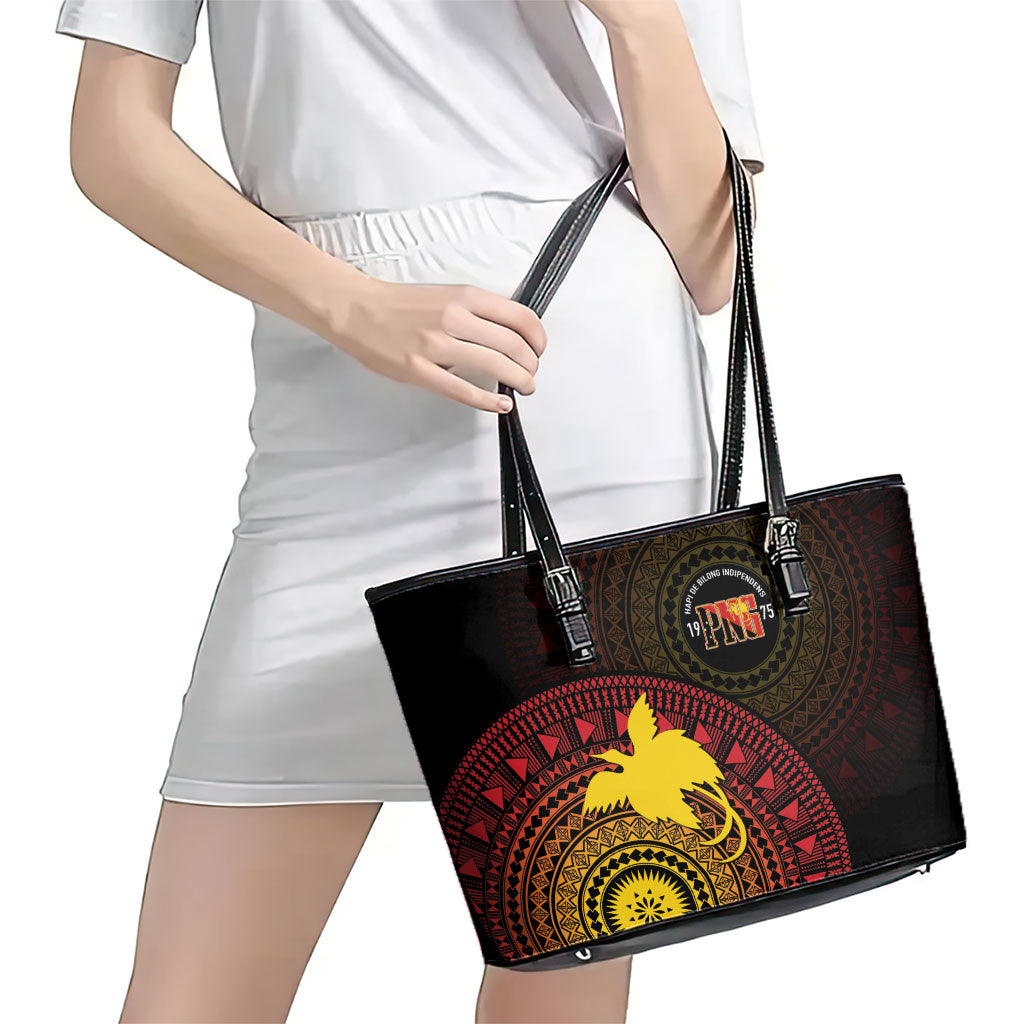 Papua New Guinea Independence Leather Tote Bag Tapa Circle