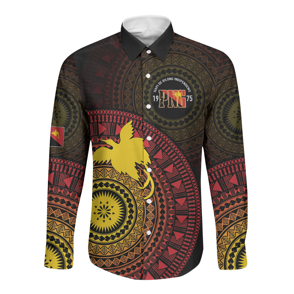 Papua New Guinea Independence Personalized Long Sleeve Button Shirt Tapa Circle LT7 Unisex Black - Polynesian Pride