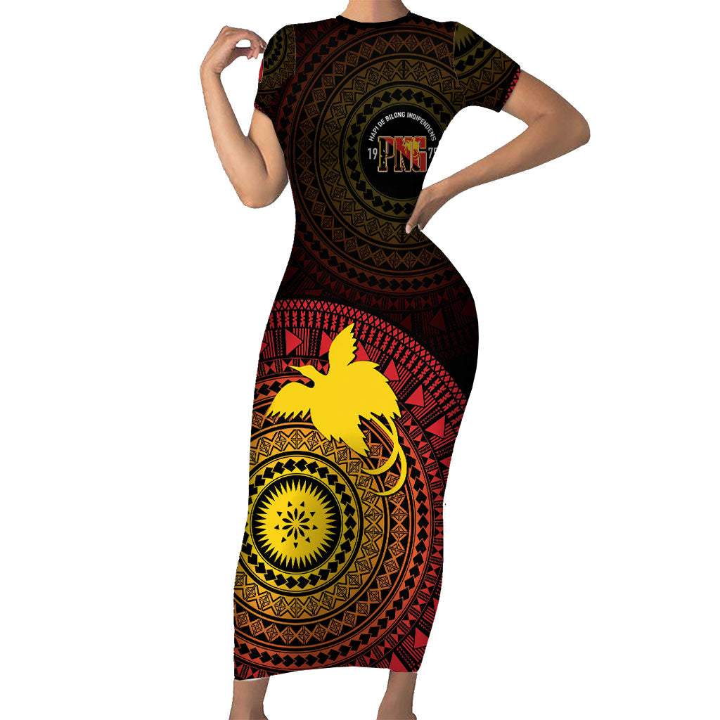 Papua New Guinea Independence Personalized Short Sleeve Bodycon Dress Tapa Circle