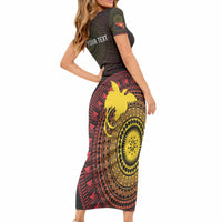 Papua New Guinea Independence Personalized Short Sleeve Bodycon Dress Tapa Circle LT7 - Polynesian Pride