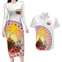 Hapi De Bilong Indipendens Papua New Guinea Couples Matching Long Sleeve Bodycon Dress and Hawaiian Shirt PNG Lime Pot