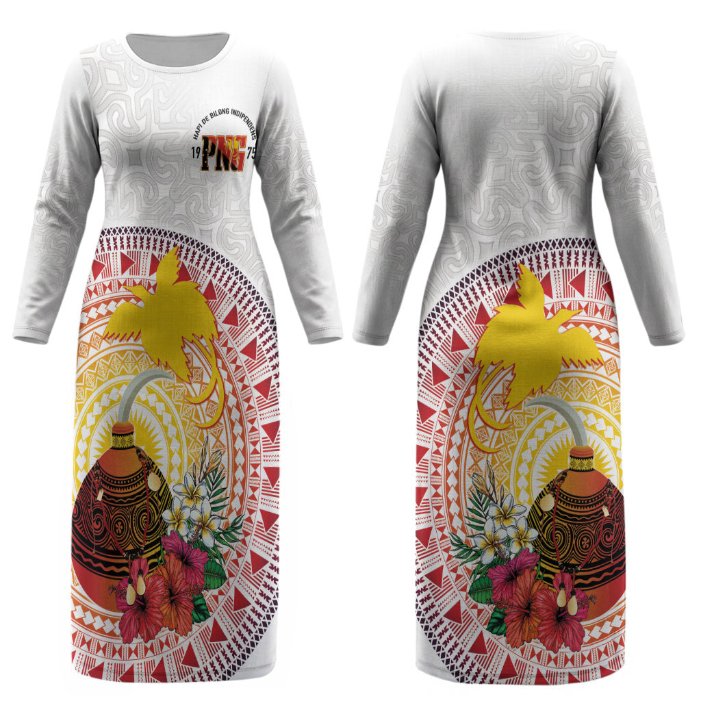 Hapi De Bilong Indipendens Papua New Guinea Couples Matching Long Sleeve Bodycon Dress and Hawaiian Shirt PNG Lime Pot LT7 - Polynesian Pride