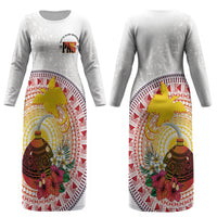 Hapi De Bilong Indipendens Papua New Guinea Couples Matching Long Sleeve Bodycon Dress and Hawaiian Shirt PNG Lime Pot LT7 - Polynesian Pride