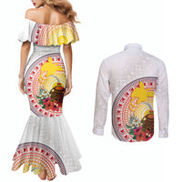 Hapi De Bilong Indipendens Papua New Guinea Couples Matching Mermaid Dress and Long Sleeve Button Shirt PNG Lime Pot