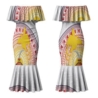 Hapi De Bilong Indipendens Papua New Guinea Couples Matching Mermaid Dress and Long Sleeve Button Shirt PNG Lime Pot LT7 - Polynesian Pride