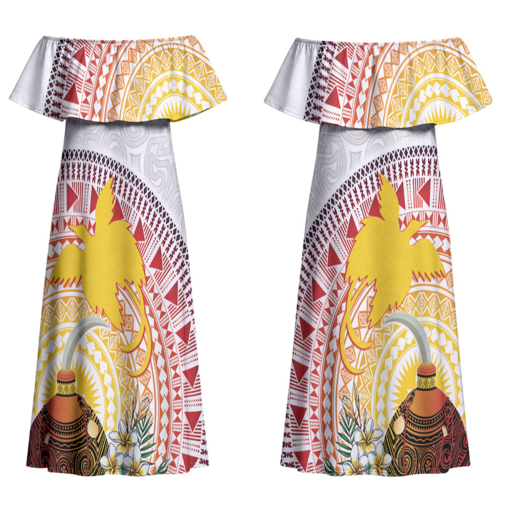 Hapi De Bilong Indipendens Papua New Guinea Couples Matching Off Shoulder Maxi Dress and Long Sleeve Button Shirt PNG Lime Pot LT7 - Polynesian Pride