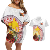 Hapi De Bilong Indipendens Papua New Guinea Couples Matching Off Shoulder Short Dress and Hawaiian Shirt PNG Lime Pot