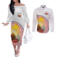Hapi De Bilong Indipendens Papua New Guinea Couples Matching Off The Shoulder Long Sleeve Dress and Long Sleeve Button Shirt PNG Lime Pot