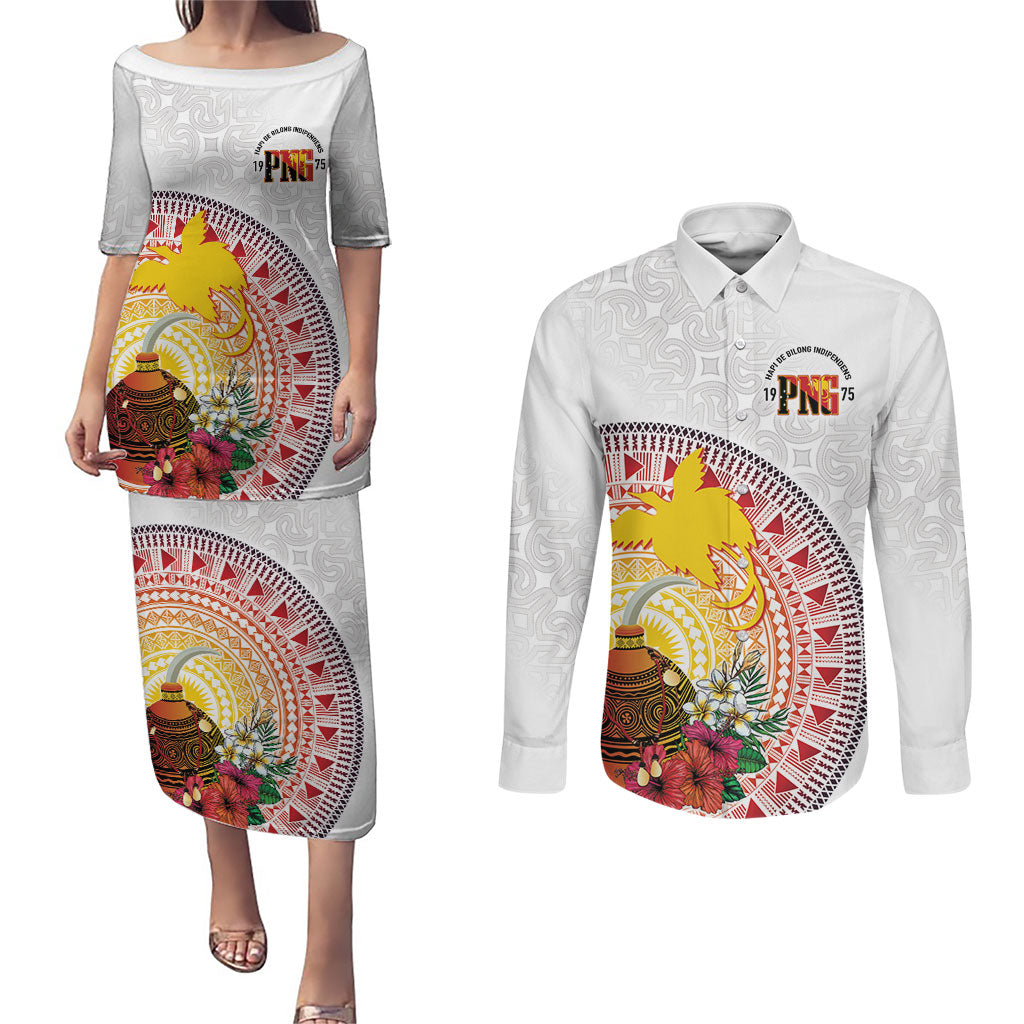 Hapi De Bilong Indipendens Papua New Guinea Couples Matching Puletasi and Long Sleeve Button Shirt PNG Lime Pot