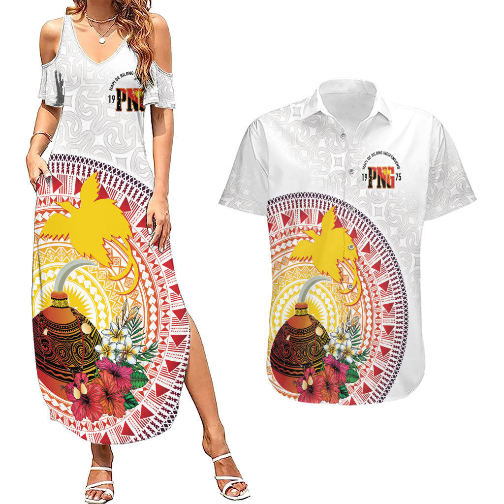Hapi De Bilong Indipendens Papua New Guinea Couples Matching Summer Maxi Dress and Hawaiian Shirt PNG Lime Pot