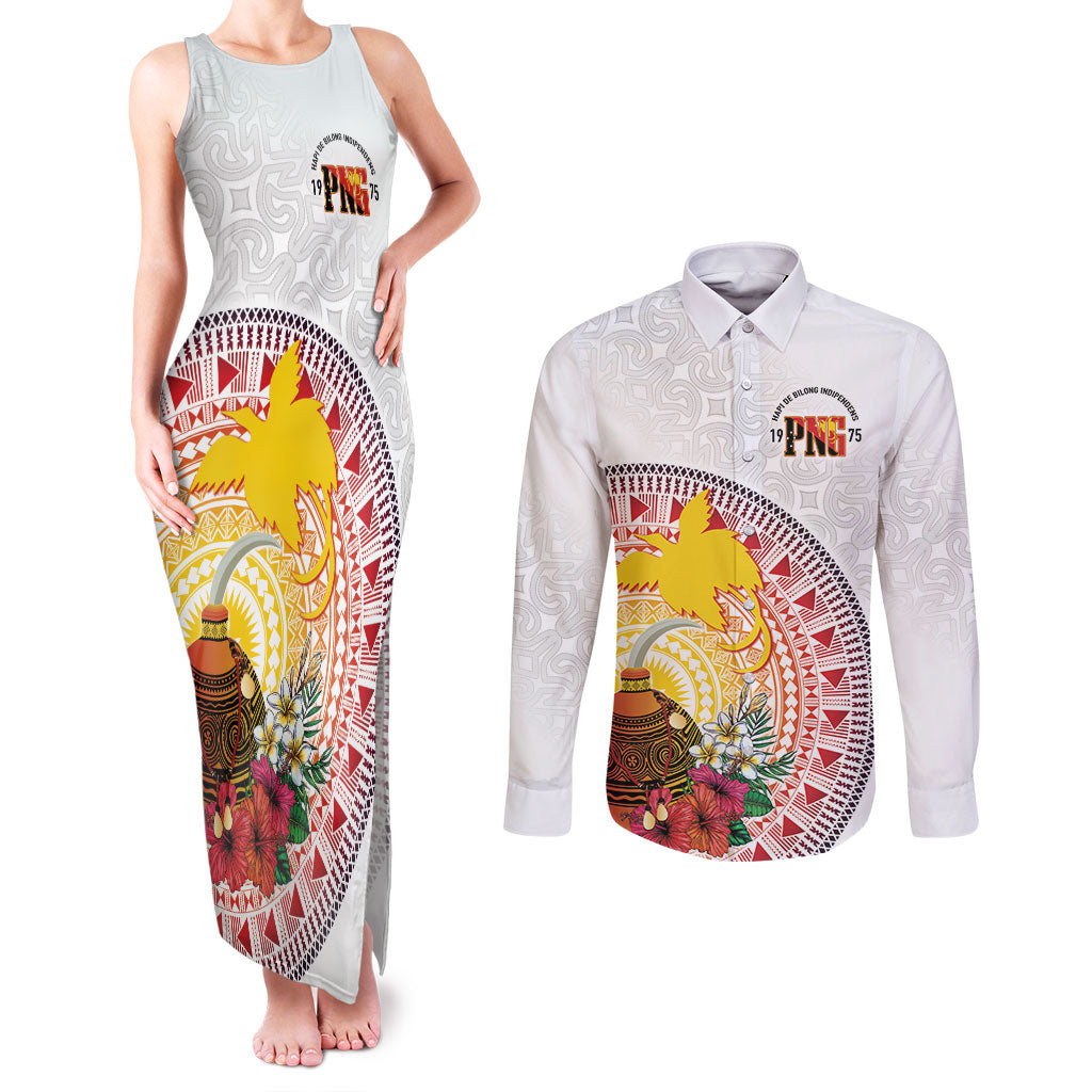Hapi De Bilong Indipendens Papua New Guinea Couples Matching Tank Maxi Dress and Long Sleeve Button Shirt PNG Lime Pot
