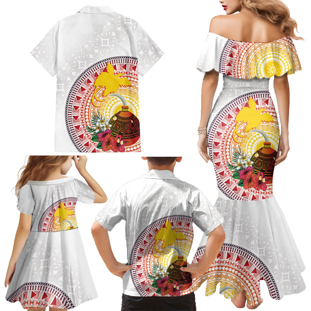 Hapi De Bilong Indipendens Papua New Guinea Family Matching Mermaid Dress and Hawaiian Shirt PNG Lime Pot