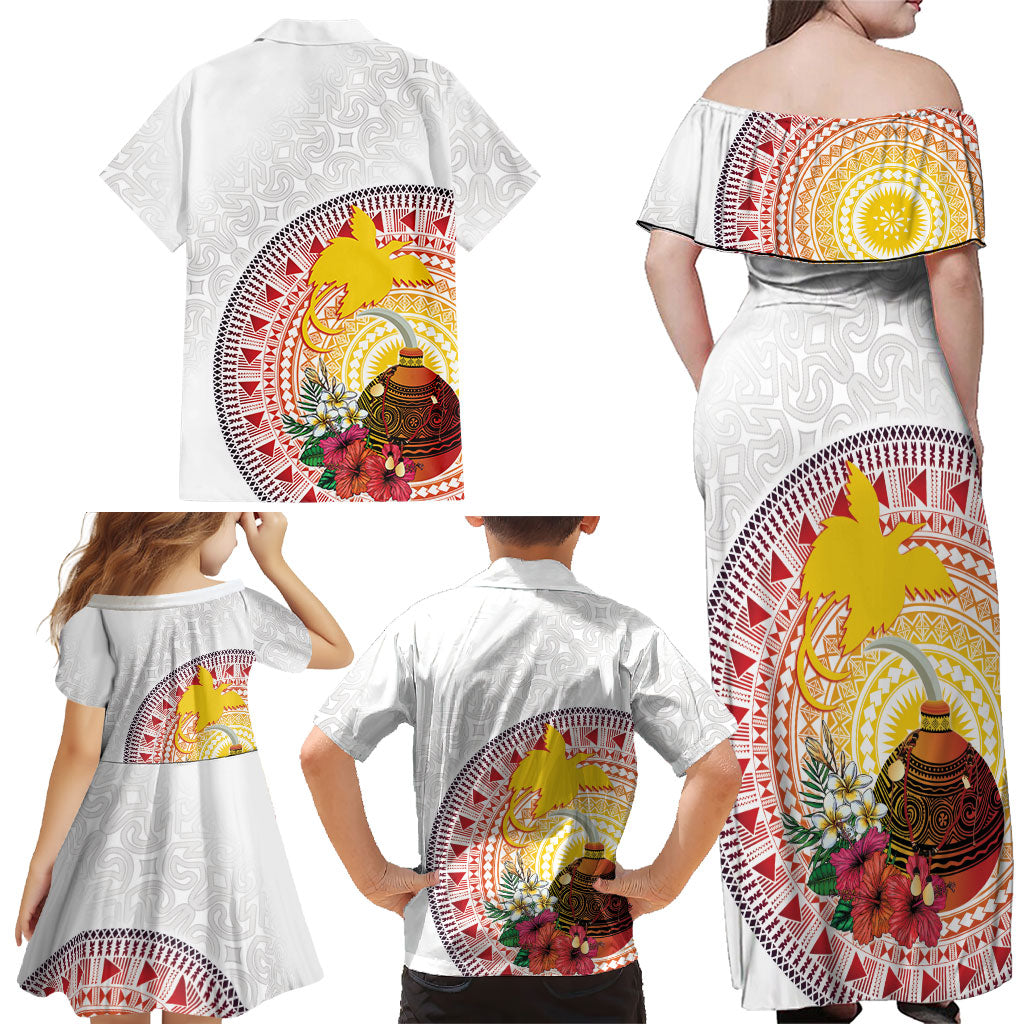 Hapi De Bilong Indipendens Papua New Guinea Family Matching Off Shoulder Maxi Dress and Hawaiian Shirt PNG Lime Pot