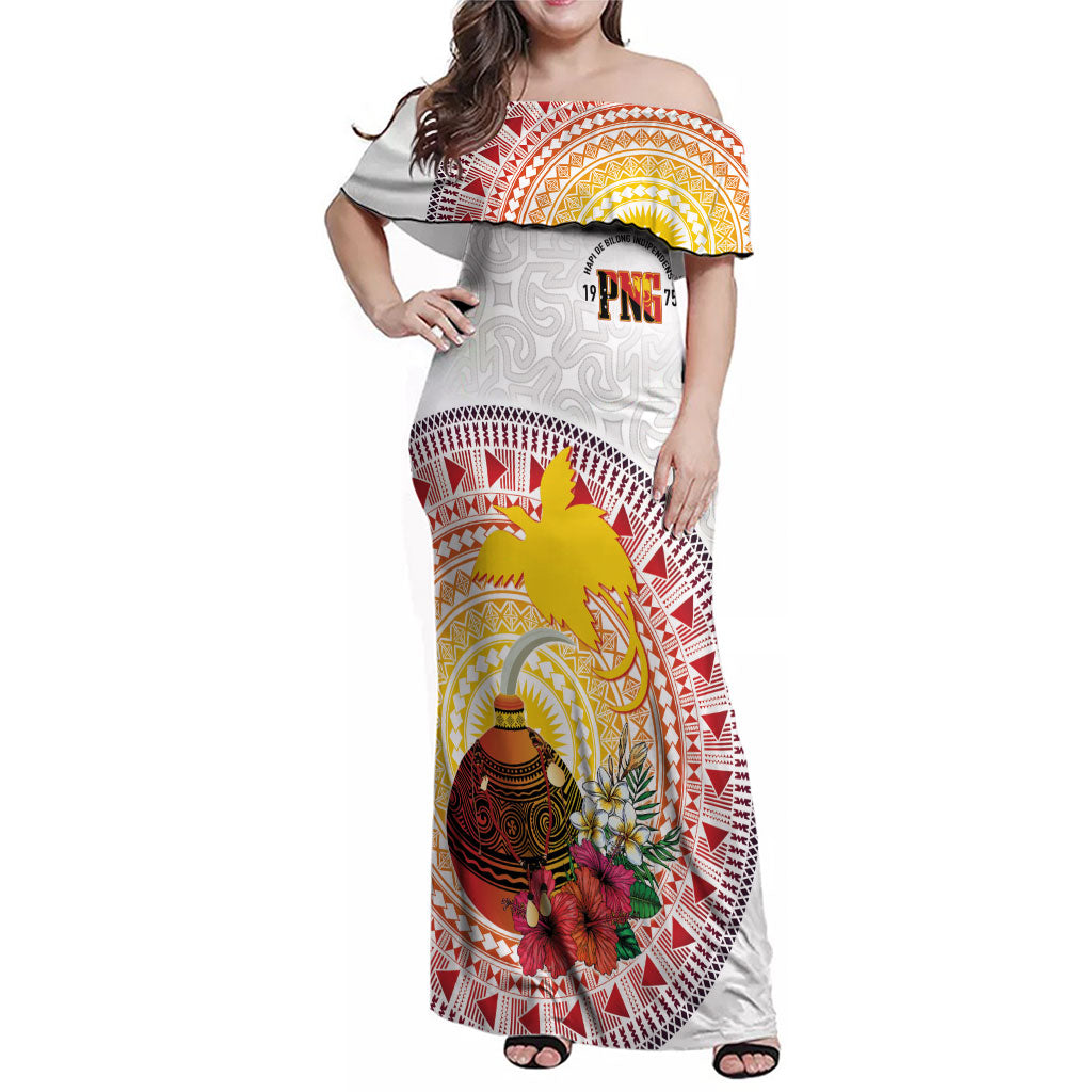 Hapi De Bilong Indipendens Papua New Guinea Family Matching Off Shoulder Maxi Dress and Hawaiian Shirt PNG Lime Pot