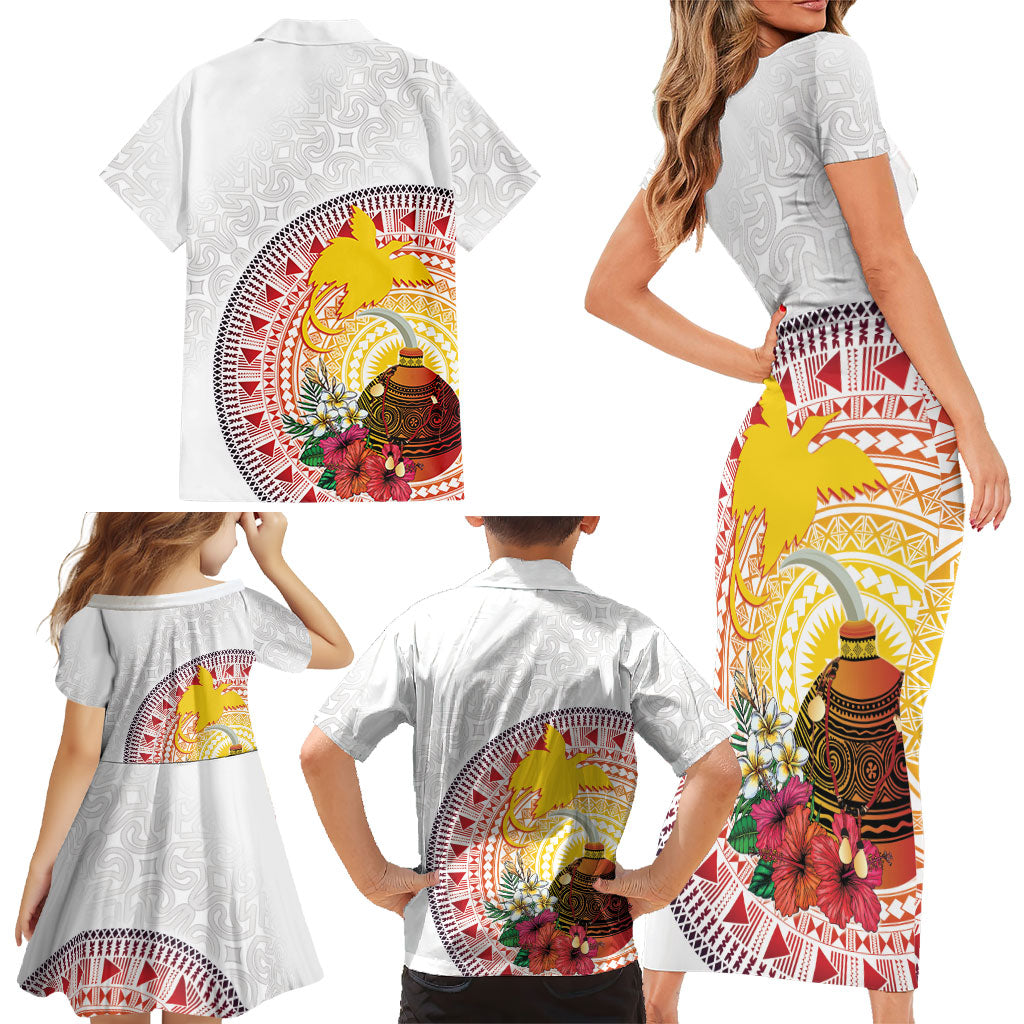Hapi De Bilong Indipendens Papua New Guinea Family Matching Short Sleeve Bodycon Dress and Hawaiian Shirt PNG Lime Pot