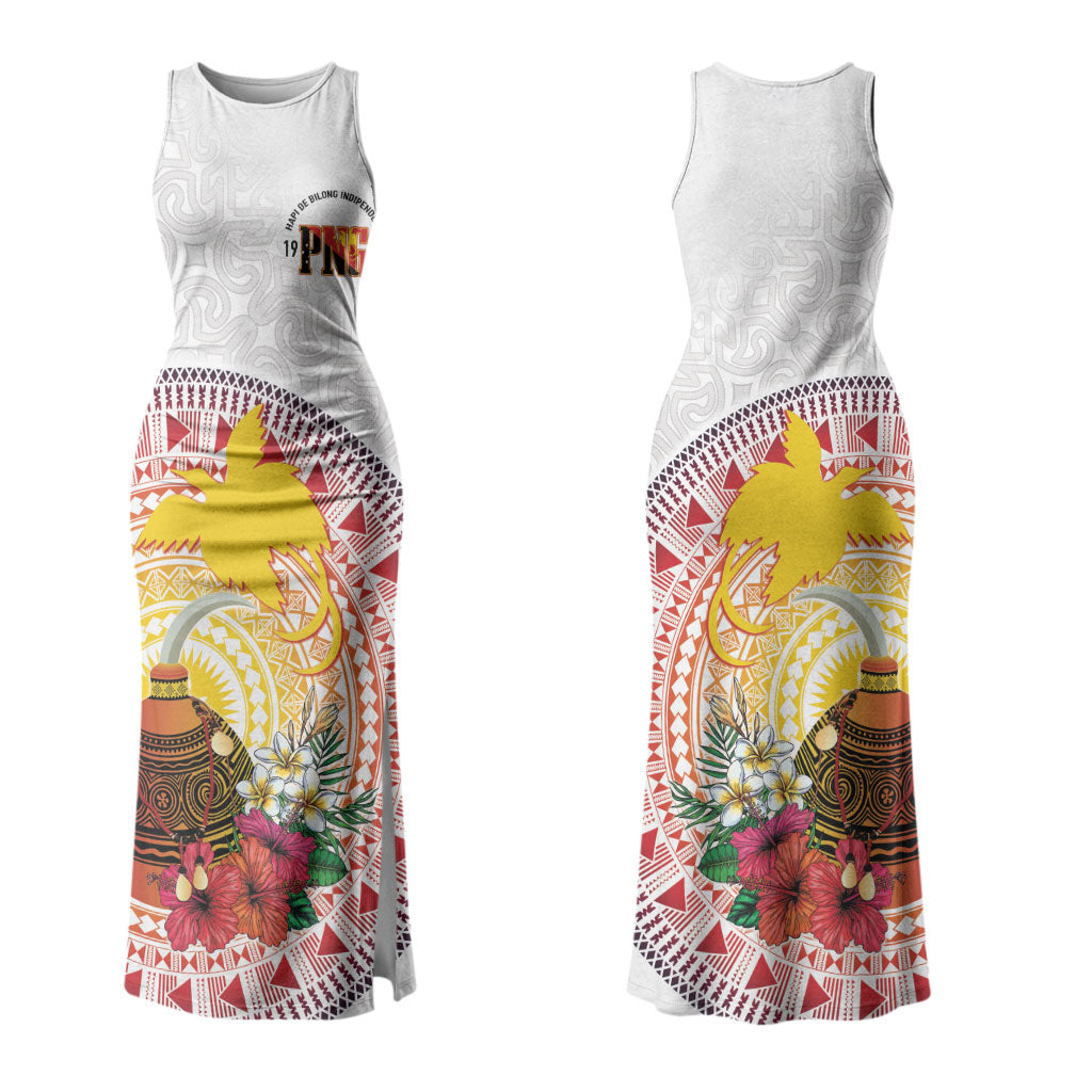 Hapi De Bilong Indipendens Papua New Guinea Family Matching Tank Maxi Dress and Hawaiian Shirt PNG Lime Pot LT7 Mom's Dress White - Polynesian Pride