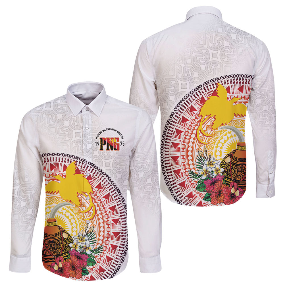 Hapi De Bilong Indipendens Papua New Guinea Family Matching Tank Maxi Dress and Hawaiian Shirt PNG Lime Pot LT7 Dad's Shirt - Long Sleeve White - Polynesian Pride