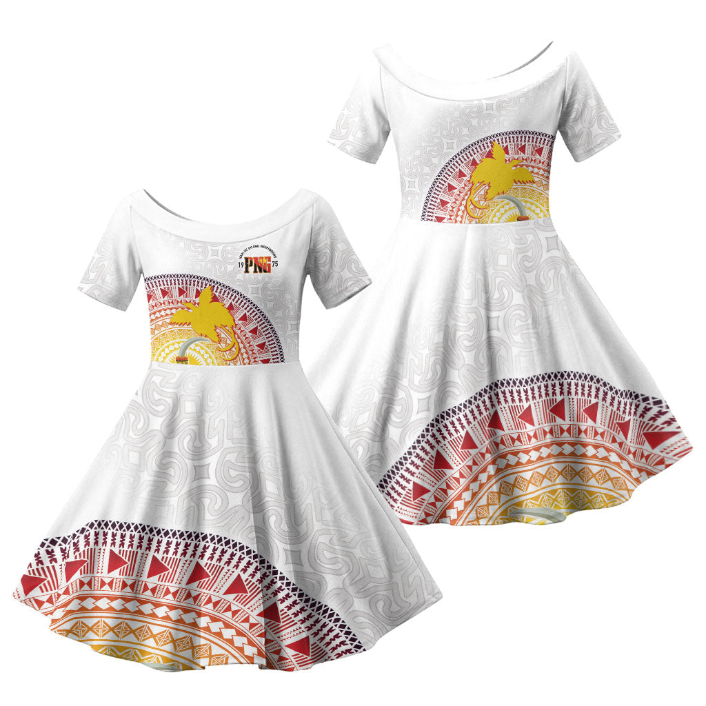Hapi De Bilong Indipendens Papua New Guinea Family Matching Tank Maxi Dress and Hawaiian Shirt PNG Lime Pot LT7 Daughter's Dress White - Polynesian Pride