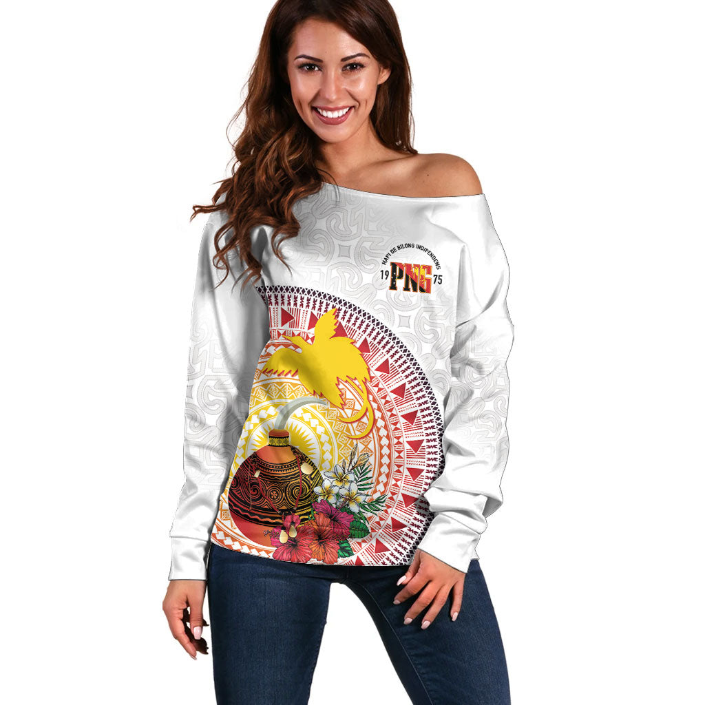 Hapi De Bilong Indipendens Papua New Guinea Off Shoulder Sweater PNG Lime Pot