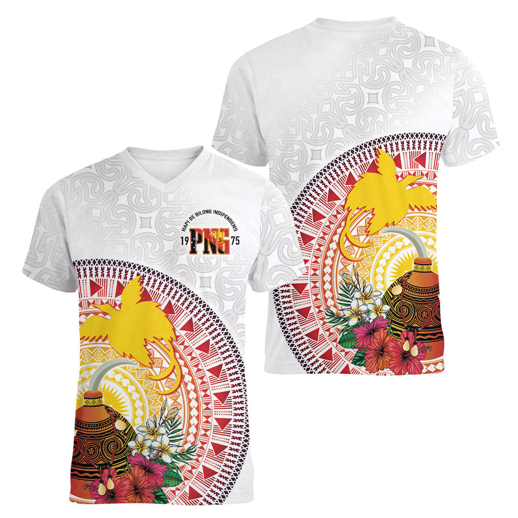 Hapi De Bilong Indipendens Papua New Guinea Women V-Neck T-Shirt PNG Lime Pot