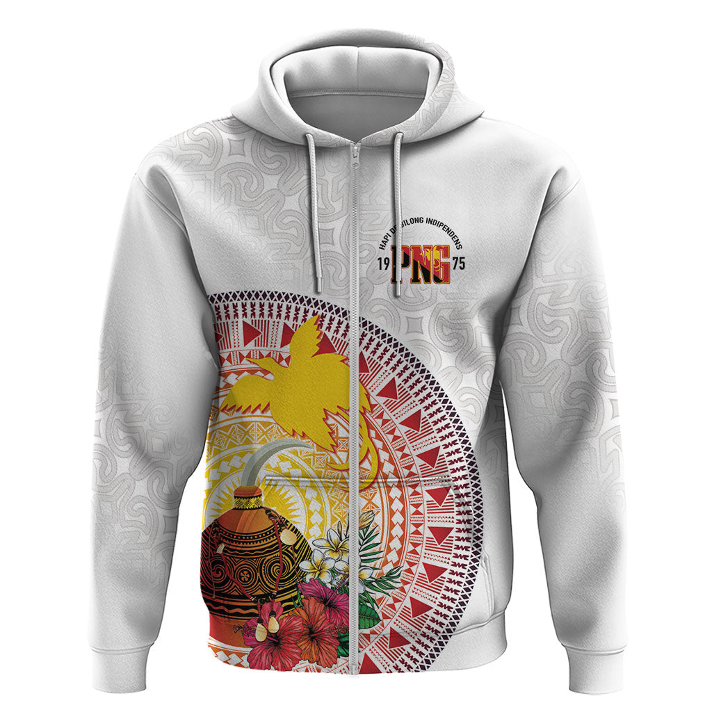 Hapi De Bilong Indipendens Papua New Guinea Zip Hoodie PNG Lime Pot LT7 Zip Hoodie White - Polynesian Pride