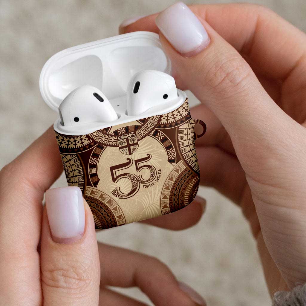 Bula Fiji Day 55th Anniversary Masi Tapa AirPods Case Emerald Jubilee - Beige - Polynesian Pride
