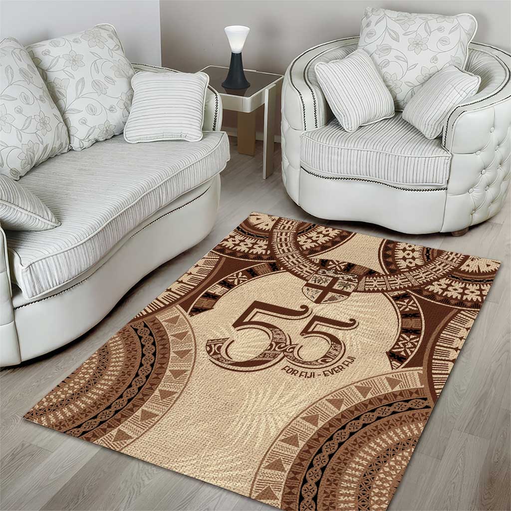 Bula Fiji Day 55th Anniversary Masi Tapa Area Rug Emerald Jubilee - Beige - Polynesian Pride