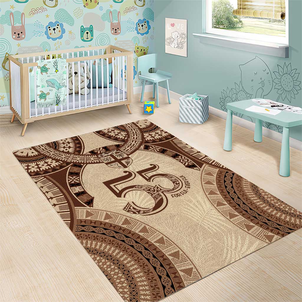 Bula Fiji Day 55th Anniversary Masi Tapa Area Rug Emerald Jubilee - Beige - Polynesian Pride