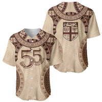 Bula Fiji Day 55th Anniversary Masi Tapa Baseball Jersey Emerald Jubilee - Beige - Polynesian Pride