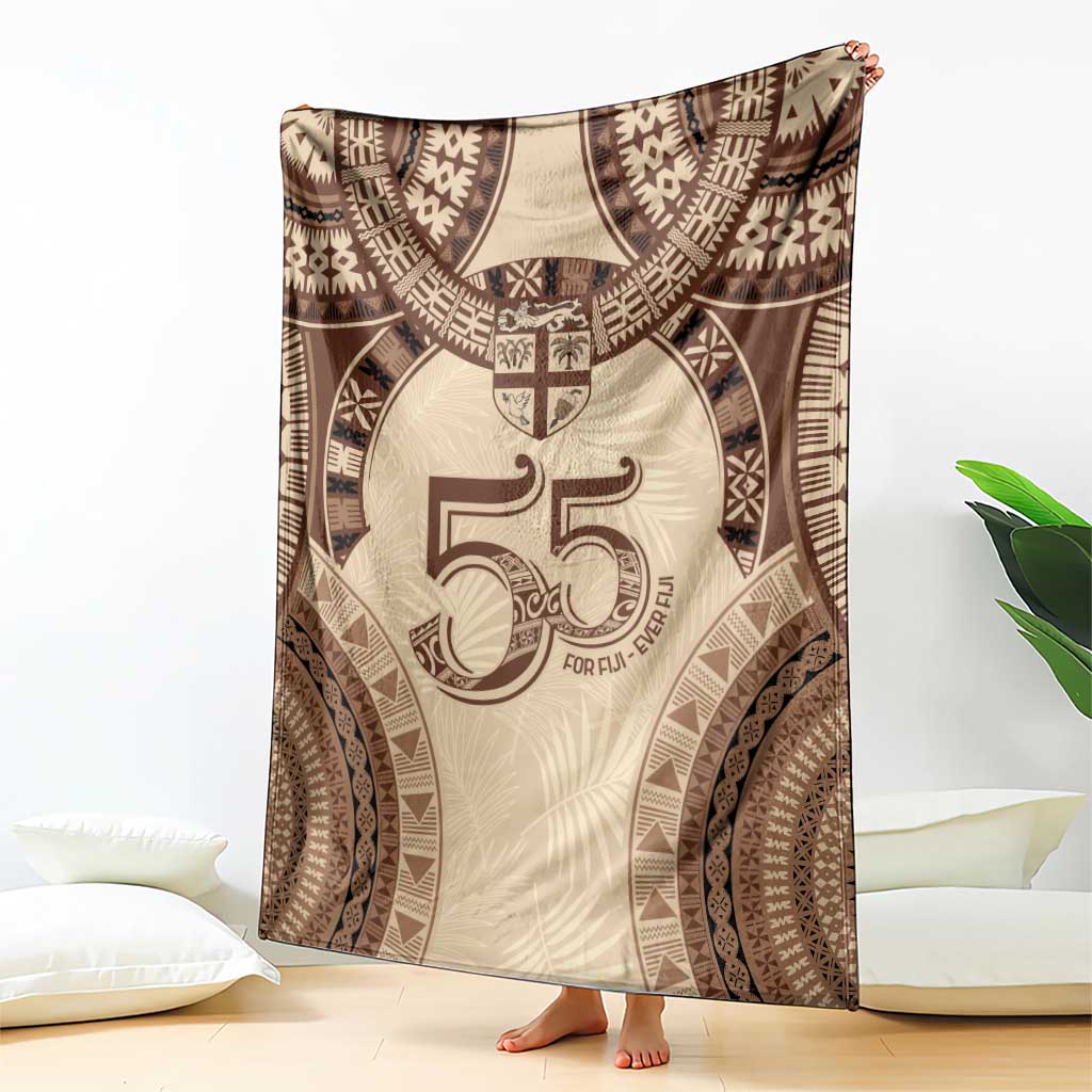 Bula Fiji Day 55th Anniversary Masi Tapa Blanket Emerald Jubilee - Beige - Polynesian Pride