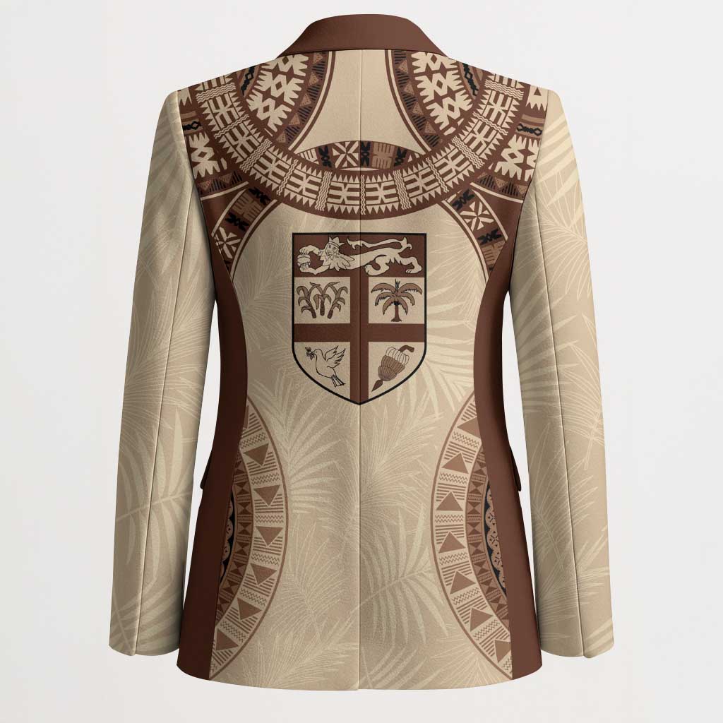 Bula Fiji Day 55th Anniversary Masi Tapa Blazer Emerald Jubilee - Beige - Polynesian Pride