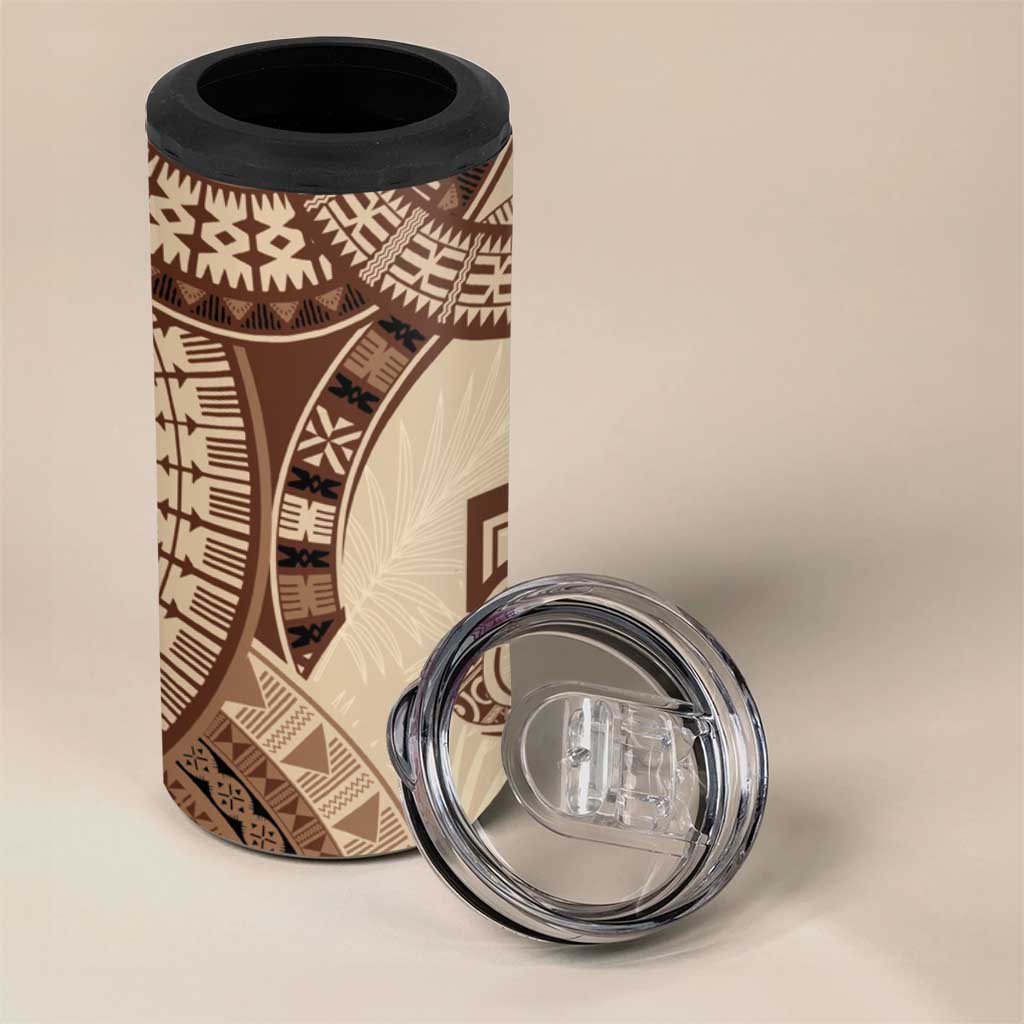 Bula Fiji Day 55th Anniversary Masi Tapa 4 in 1 Can Cooler Tumbler Emerald Jubilee - Beige - Polynesian Pride
