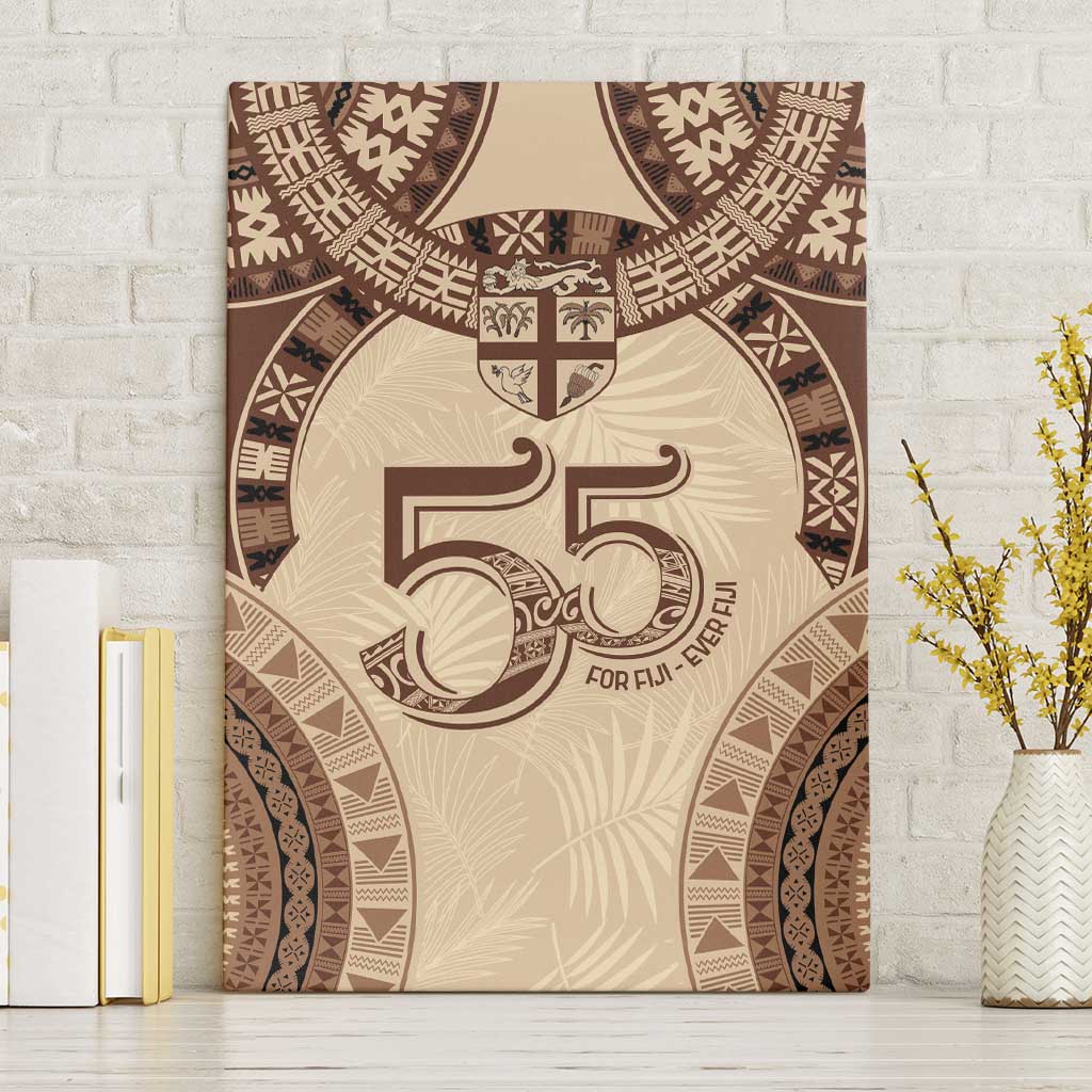 Bula Fiji Day 55th Anniversary Masi Tapa Canvas Wall Art Emerald Jubilee - Beige - Polynesian Pride