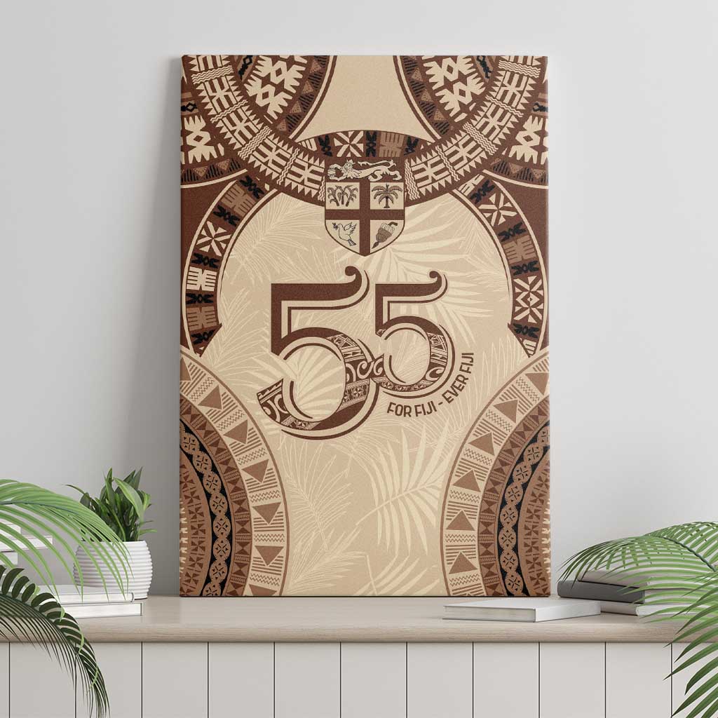 Bula Fiji Day 55th Anniversary Masi Tapa Canvas Wall Art Emerald Jubilee - Beige - Polynesian Pride