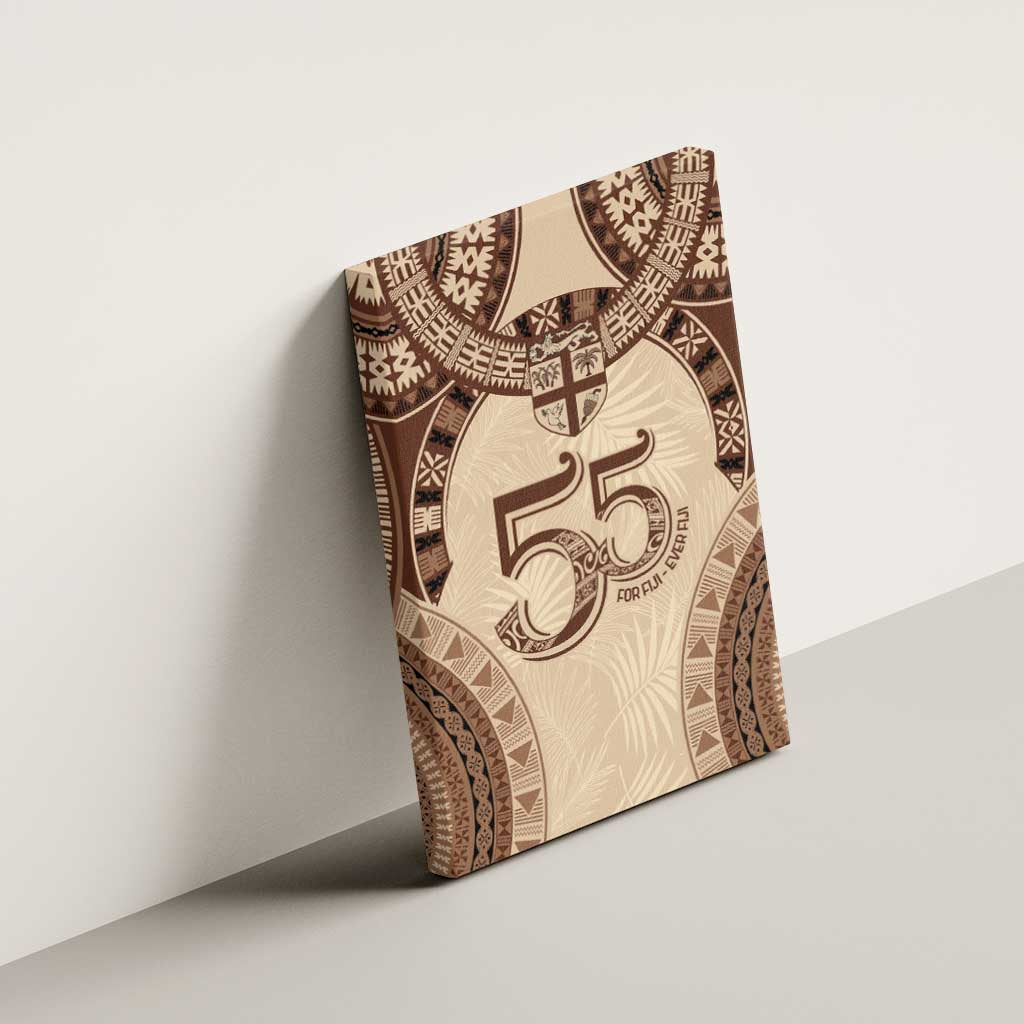 Bula Fiji Day 55th Anniversary Masi Tapa Canvas Wall Art Emerald Jubilee - Beige - Polynesian Pride
