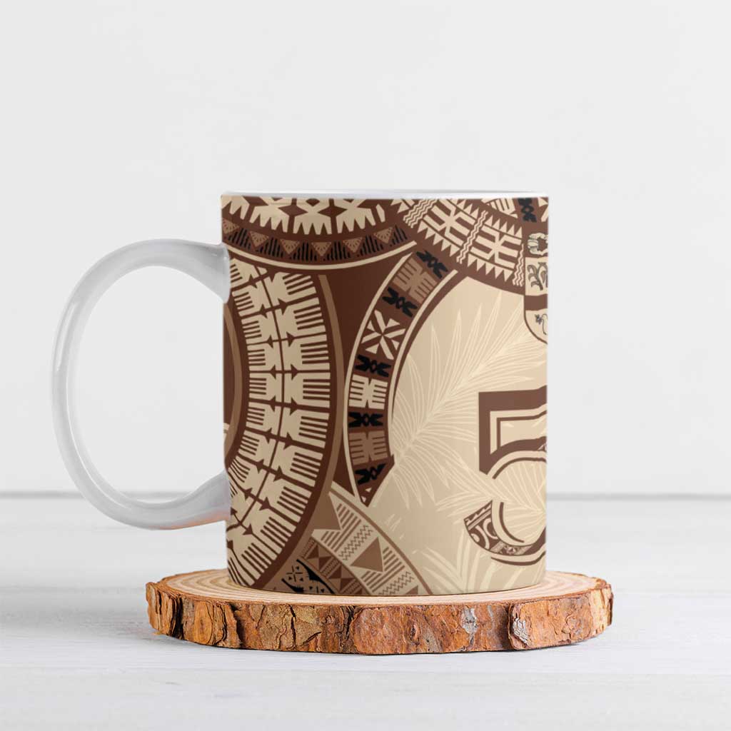 Bula Fiji Day 55th Anniversary Masi Tapa Ceramic Mug Emerald Jubilee - Beige - Polynesian Pride