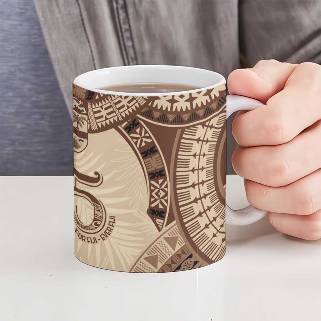 Bula Fiji Day 55th Anniversary Masi Tapa Ceramic Mug Emerald Jubilee - Beige - Polynesian Pride