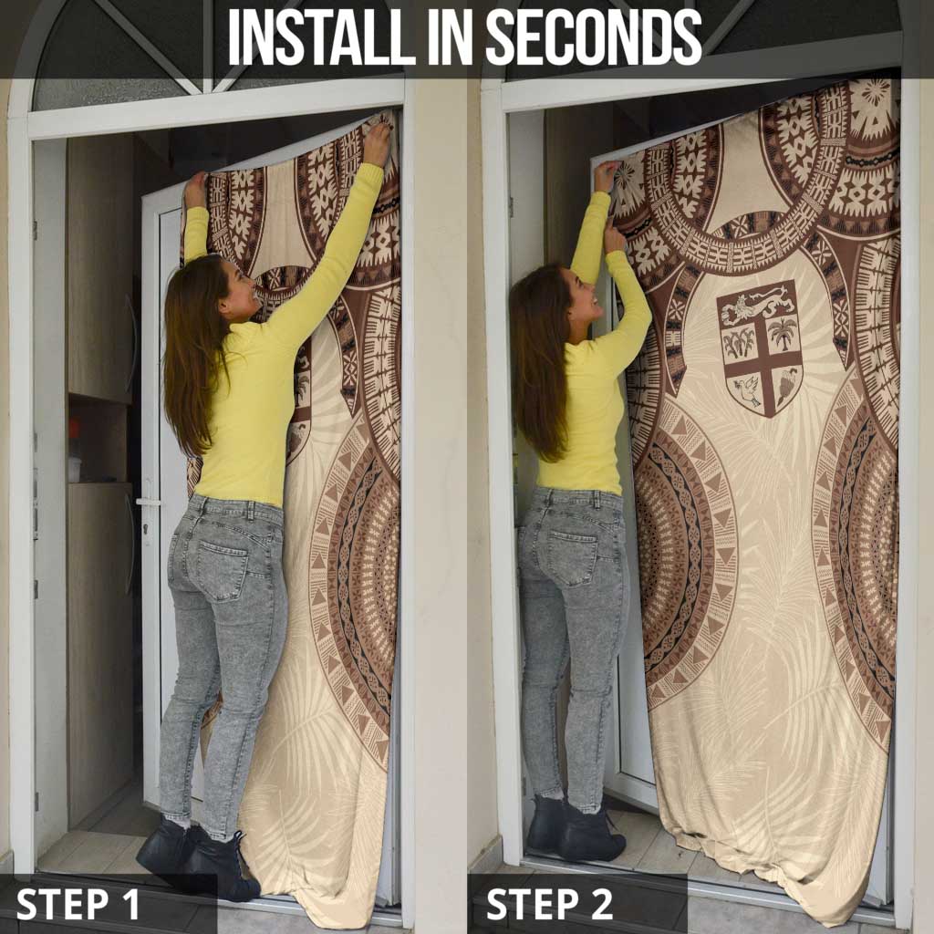 Bula Fiji Day 55th Anniversary Masi Tapa Door Cover Emerald Jubilee - Beige - Polynesian Pride