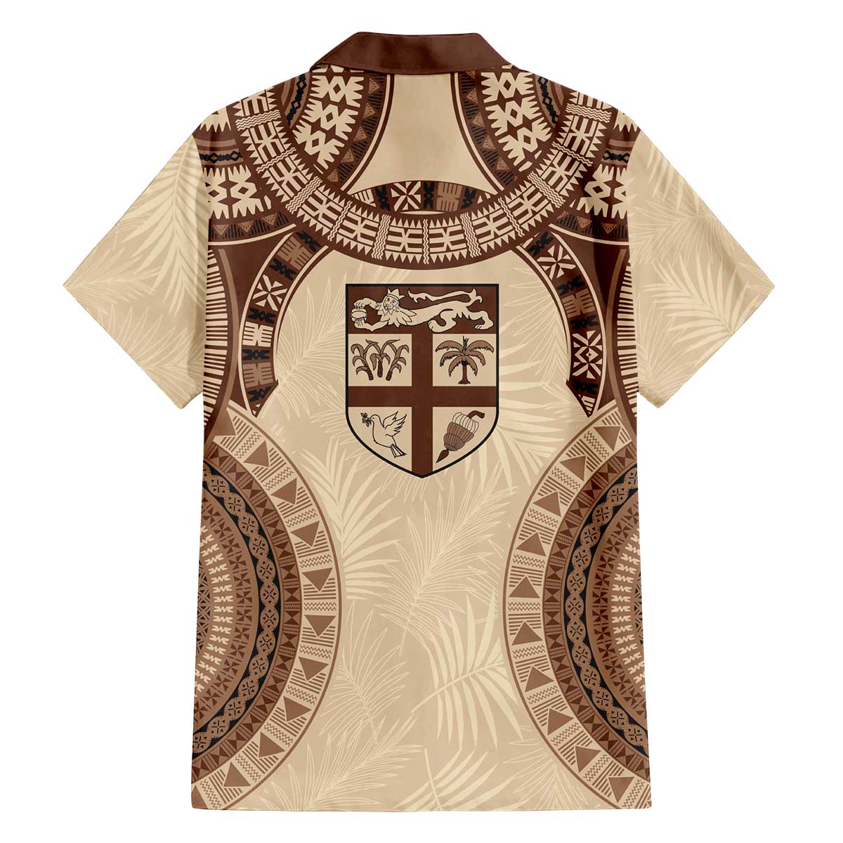 Bula Fiji Day 55th Anniversary Masi Tapa Family Matching Off The Shoulder Long Sleeve Dress and Hawaiian Shirt Emerald Jubilee - Beige - Polynesian Pride