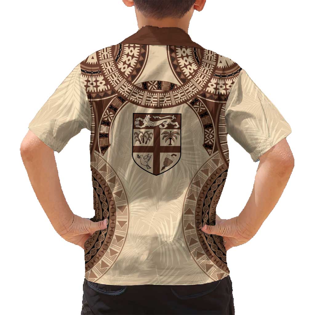 Bula Fiji Day 55th Anniversary Masi Tapa Family Matching Off Shoulder Short Dress and Hawaiian Shirt Emerald Jubilee - Beige - Polynesian Pride