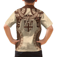 Bula Fiji Day 55th Anniversary Masi Tapa Family Matching Off Shoulder Short Dress and Hawaiian Shirt Emerald Jubilee - Beige - Polynesian Pride