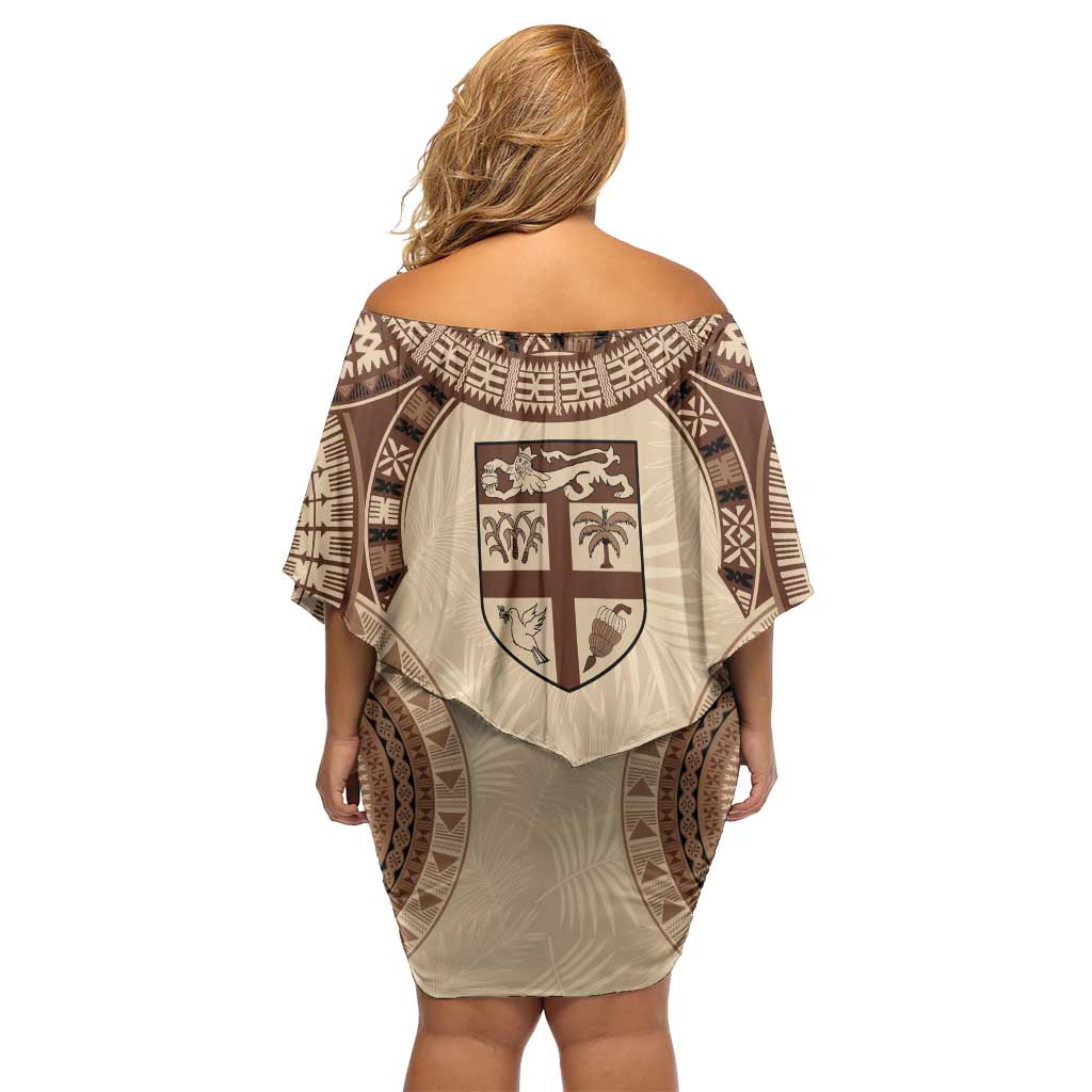 Bula Fiji Day 55th Anniversary Masi Tapa Family Matching Off Shoulder Short Dress and Hawaiian Shirt Emerald Jubilee - Beige - Polynesian Pride